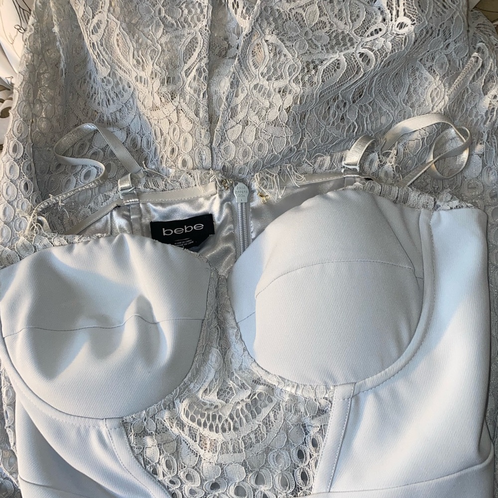 Bebe pewter (light grey/blue) midi lace bustier dress size small - Picture 5 of 5
